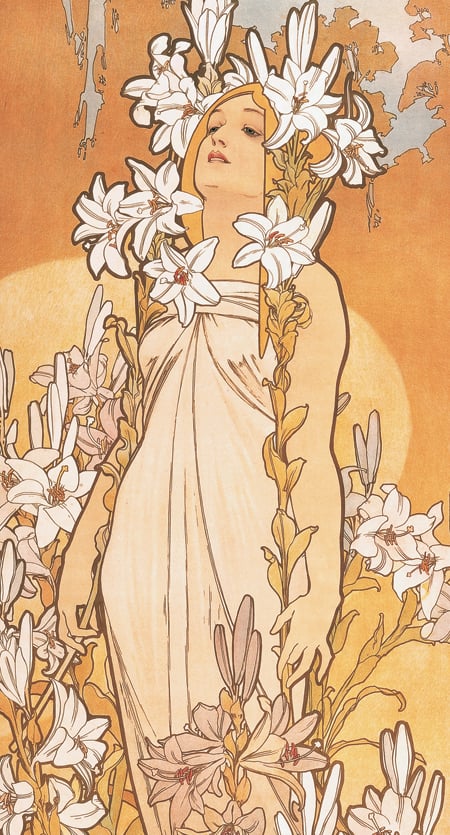 art nouveau mucha flowers
