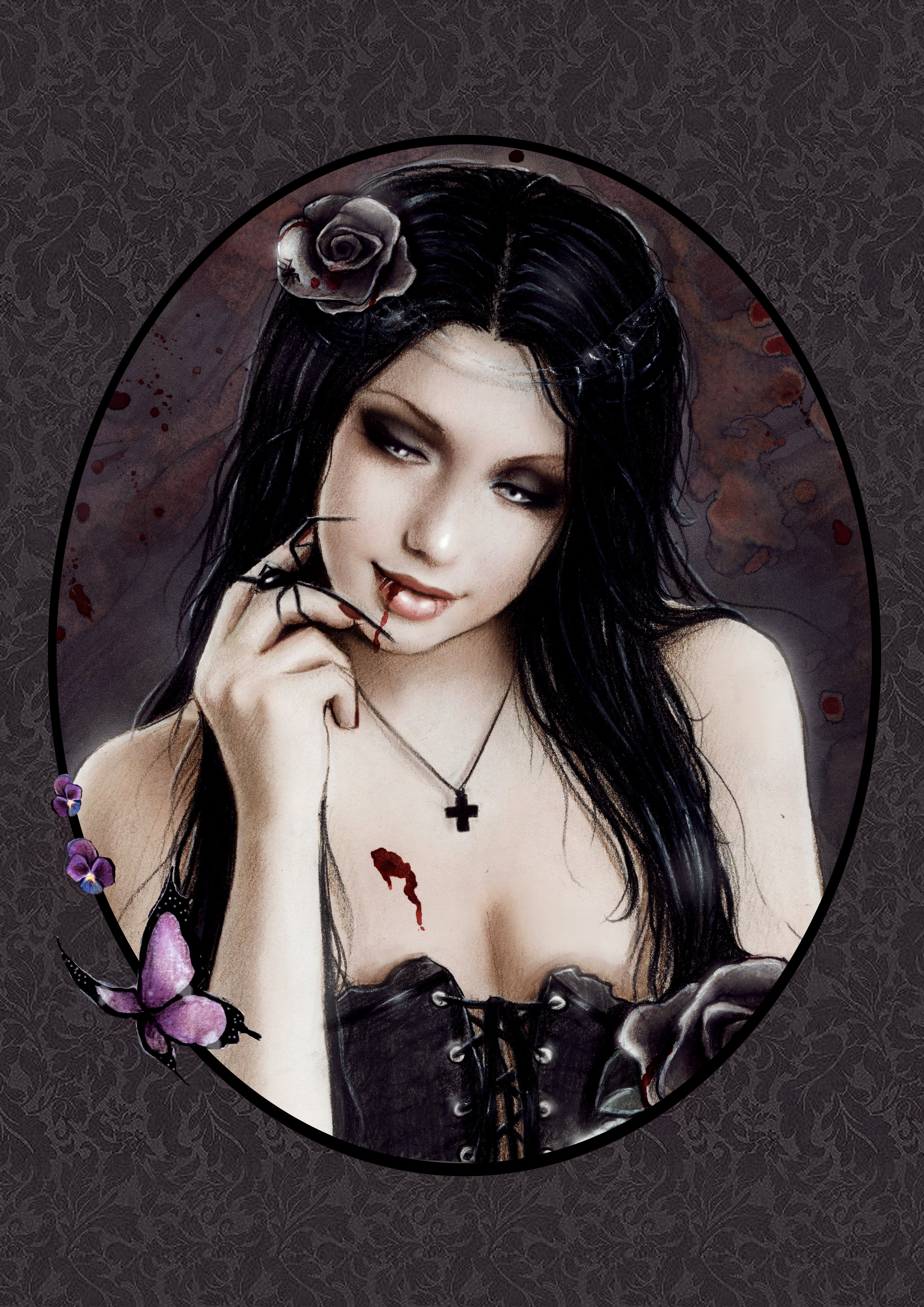 Dark Gothic Angel Vampire Woman Framed Print Picture Poster Fantasy Art.