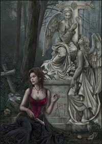 cris ortega, steampunk art, graveyard lady