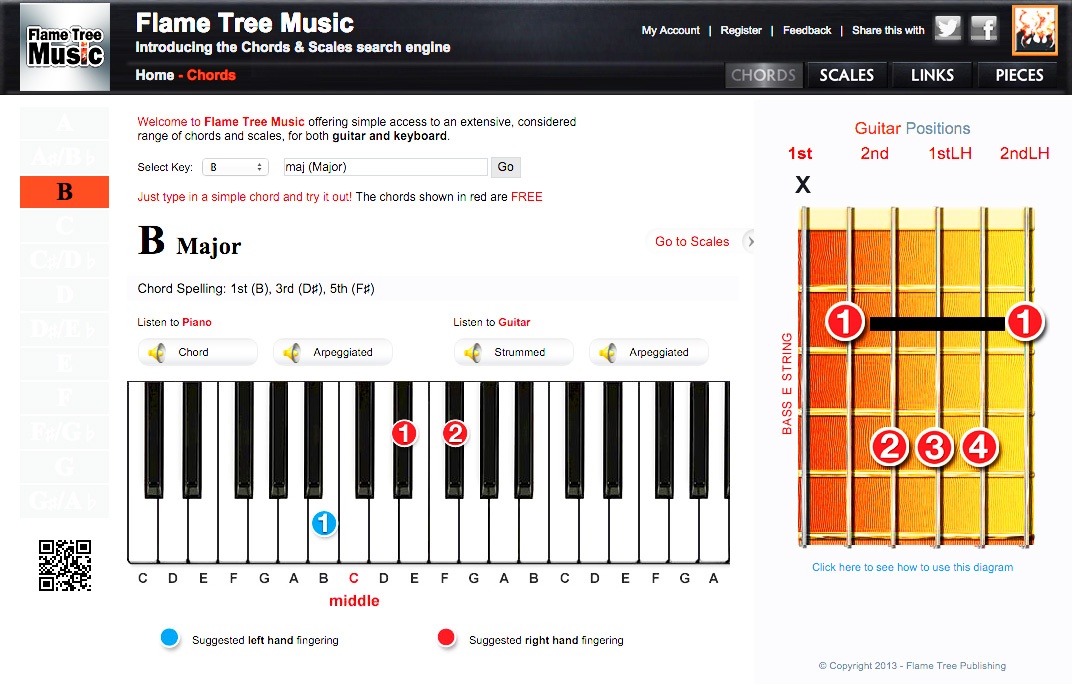 Flame Tree Music Chord and Scales Finder